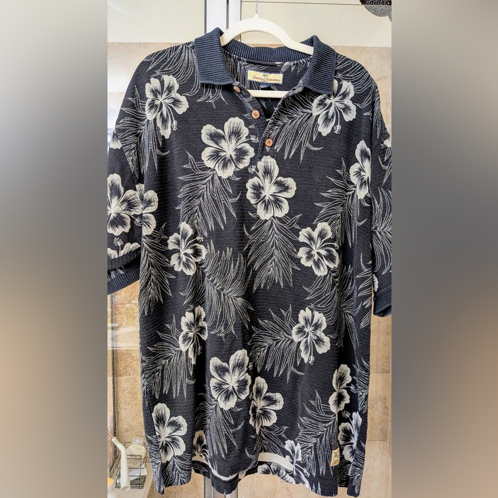 Vintage Tommy Bahama Black Floral Men's Silk Shirt